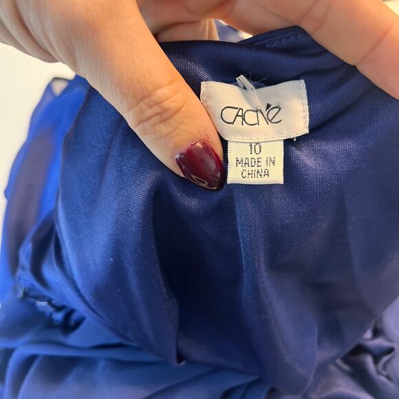 Cache Blue Beaded One Shoulder Draped Dress Size 10 - Picture 5 of 12